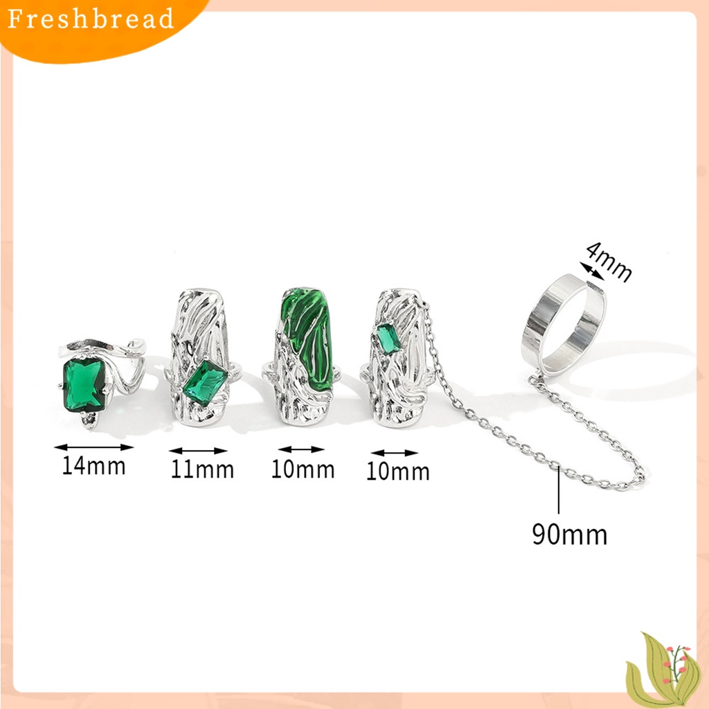 &lt; Freshbread &gt; 4Pcs Cincin Kuku Permata Imitasi Hijau Dress Up Perhiasan Pembukaan Adjustable Finger Rings Untuk Club