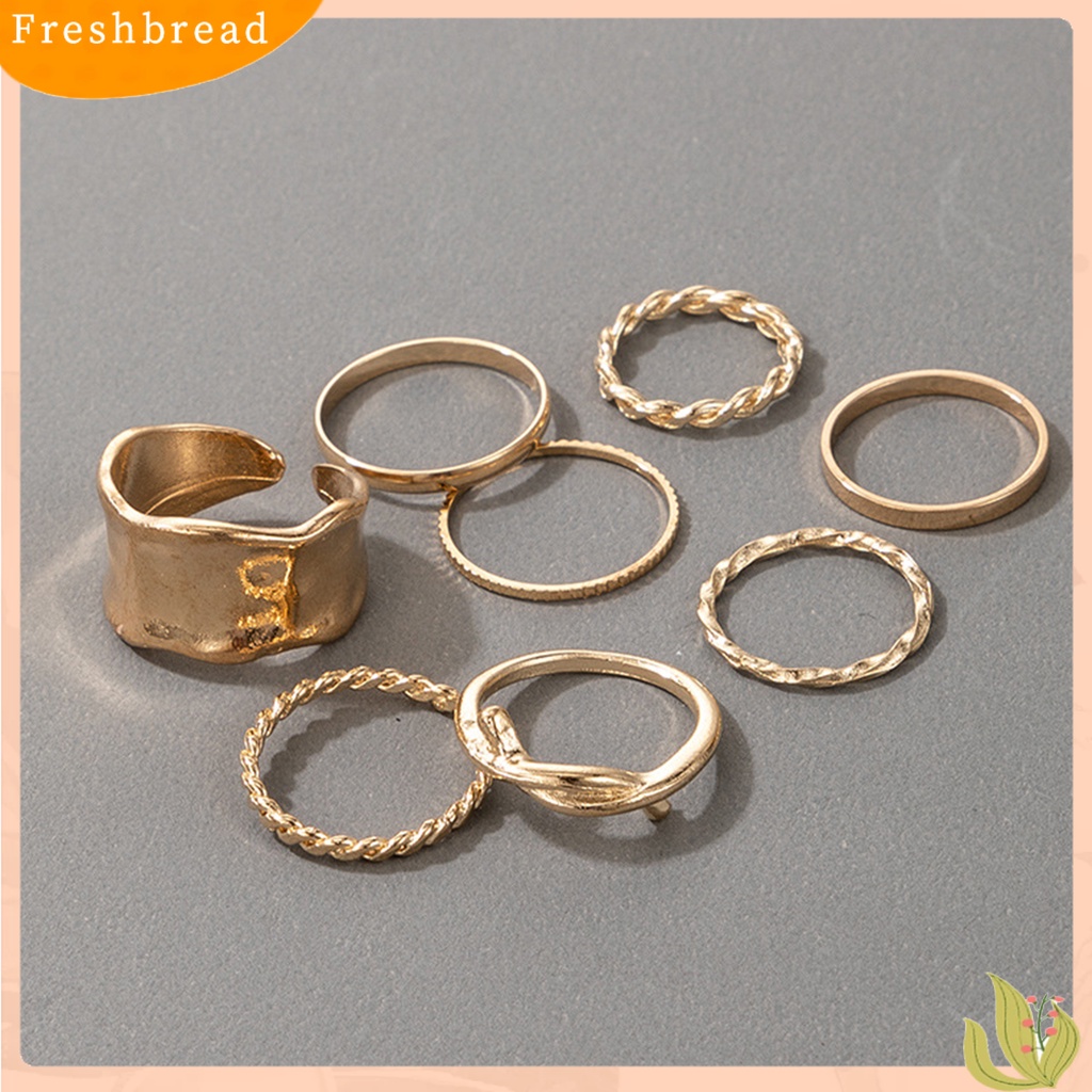 &lt; Freshbread &gt; 8Pcs/Set Fashion Cincin Sederhana Indah Paduan Tidak Teratur Bentuk Dikepang Jari Cincin Aksesoris Perhiasan