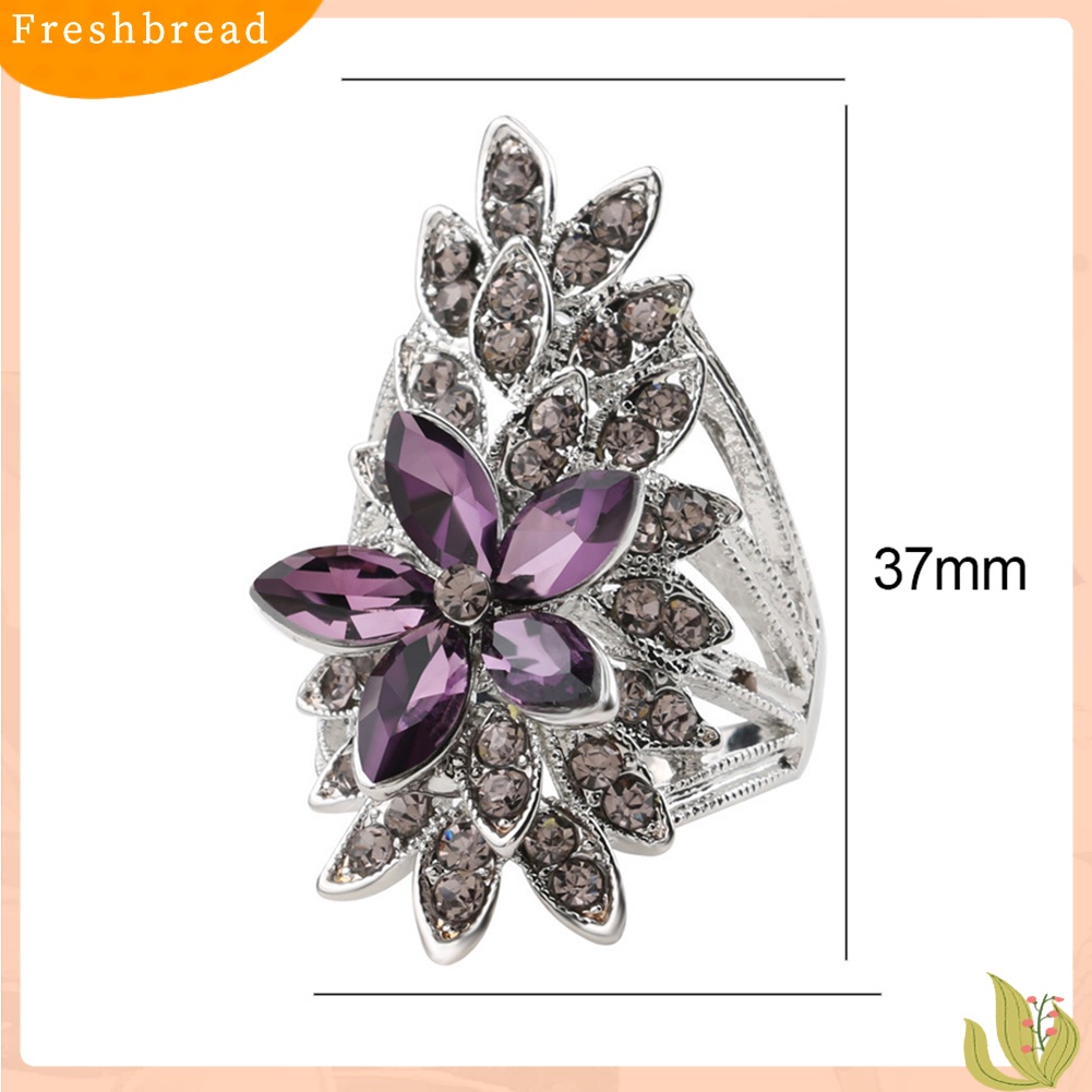 &lt; Freshbread &gt; Mempesona Berongga Bunga Cubic Zirconia Bertatahkan Jari Cincin Wanita Perhiasan Hadiah