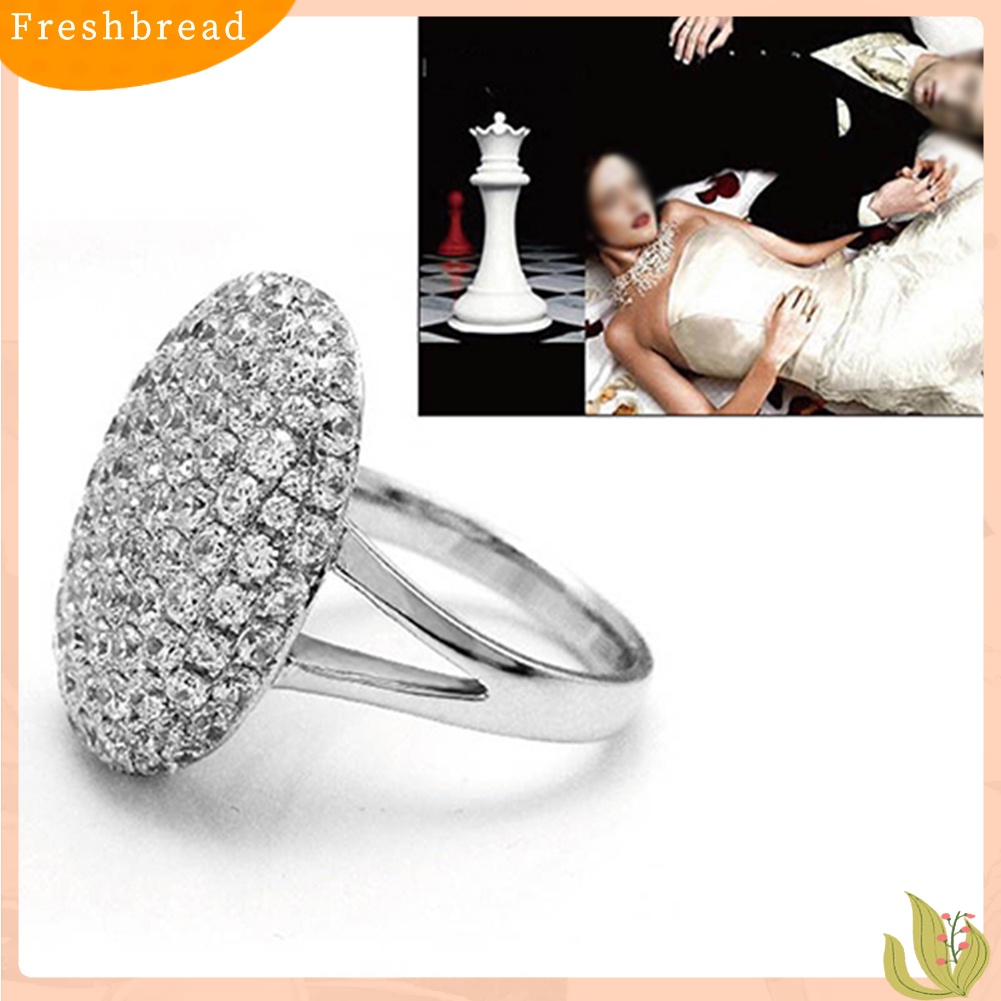 &lt; Freshbread &gt; Wanita Mewah Oval Berlian Imitasi Potongan Pernikahan Band Engagement Ring Ukuran 6-10