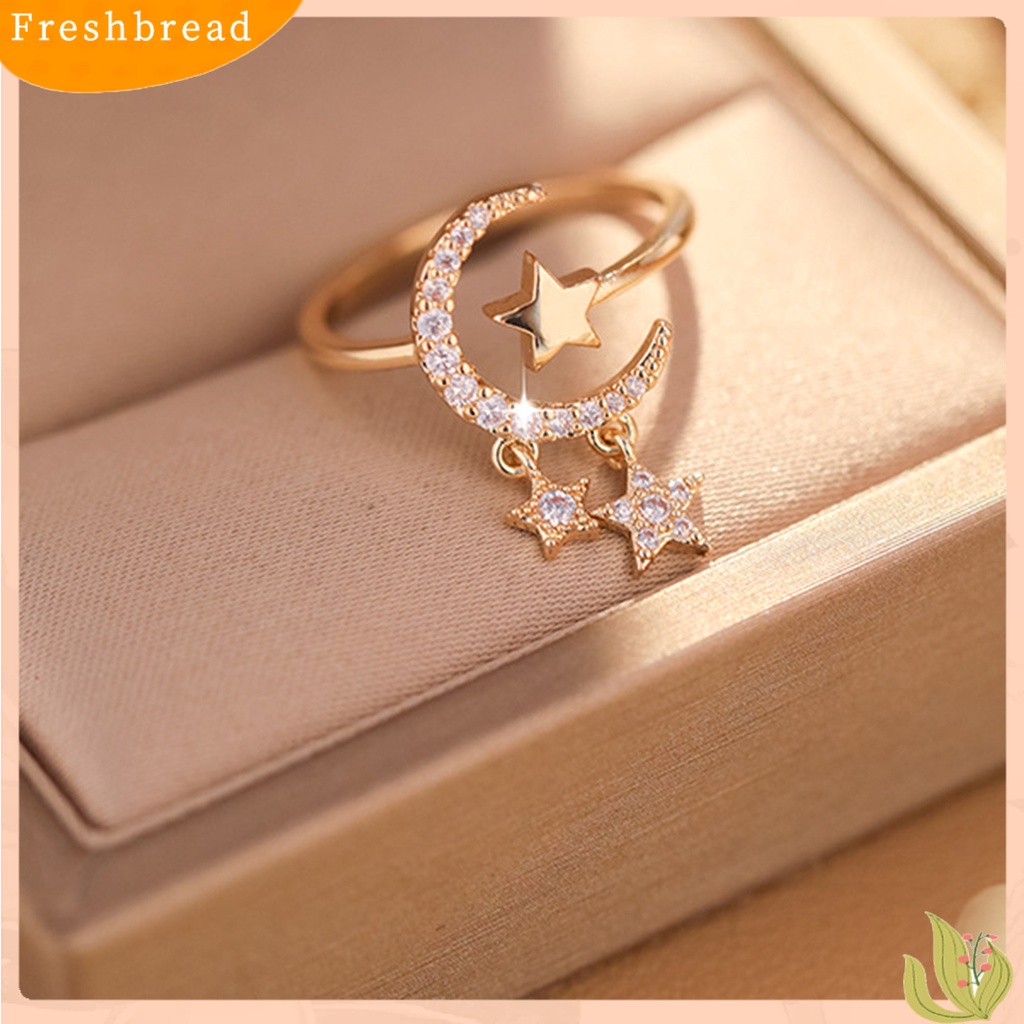 &lt; Freshbread &gt; Wanita Cincin Berlian Imitasi Mengkilap Stainless Pembukaan Bulan Dan Bintang Knuckle Ring Perhiasan Pengantin Wanita