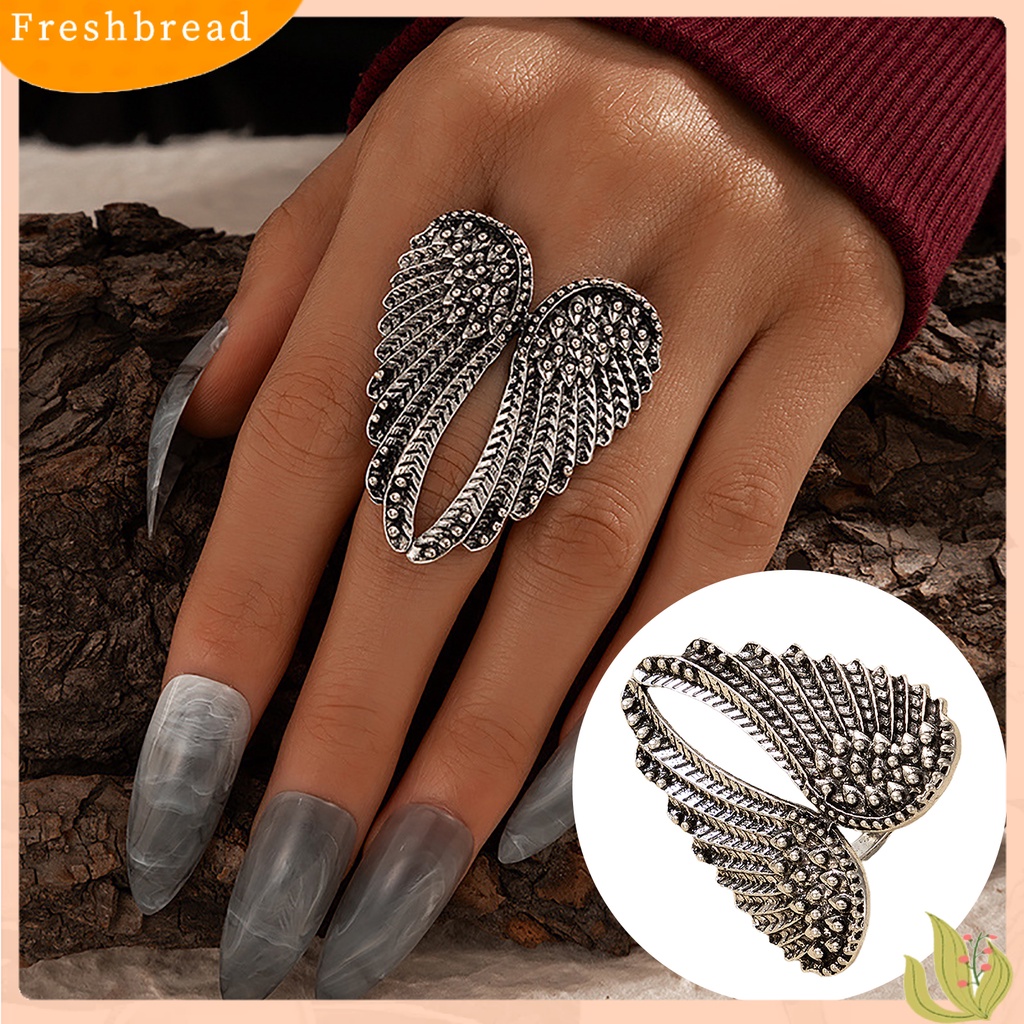 &lt; Freshbread &gt; Cincin Wanita Warna Silver Tahan Aus Cincin Logam Alloy Sayap Malaikat Untuk Pesta