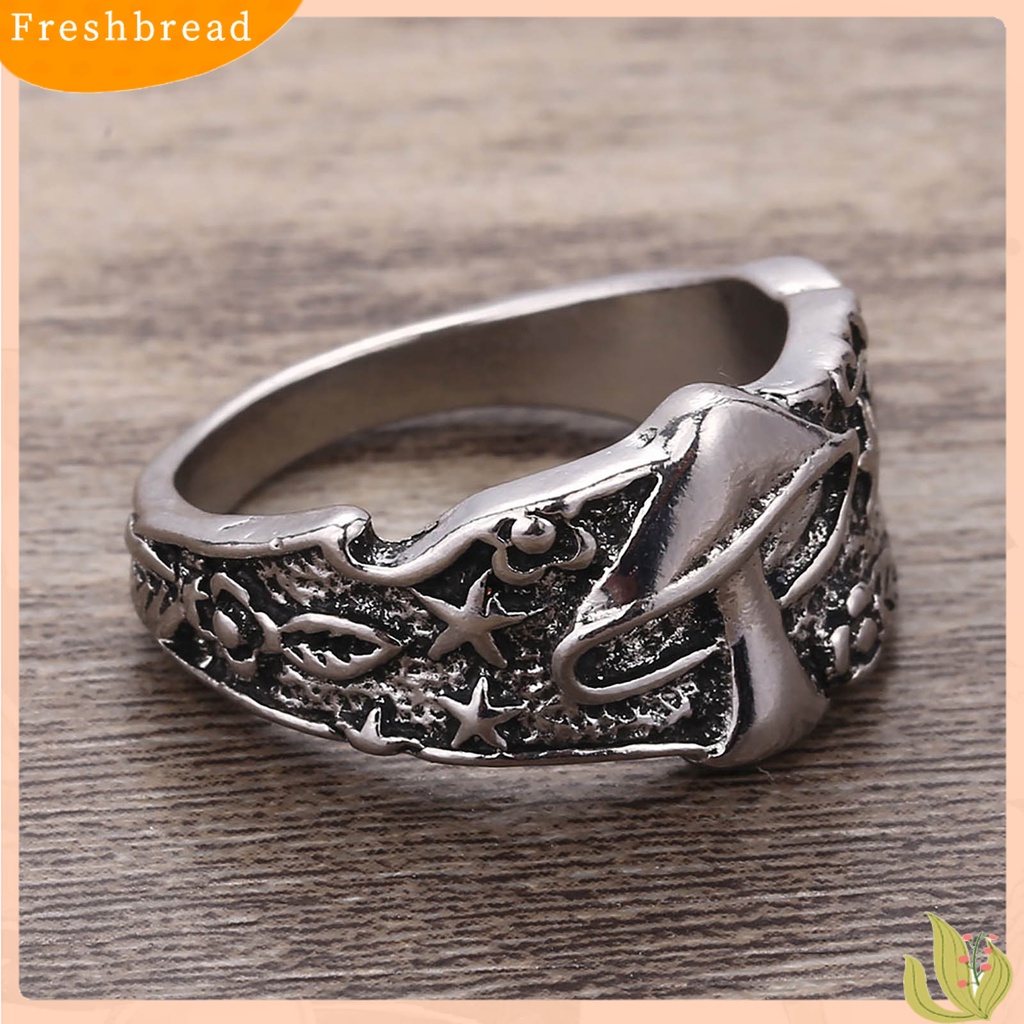 &lt; Freshbread &gt; Paduan Punk Lebar Pria Cincin Jamur Bintang Ukir Jari Cincin Perhiasan Accessaries