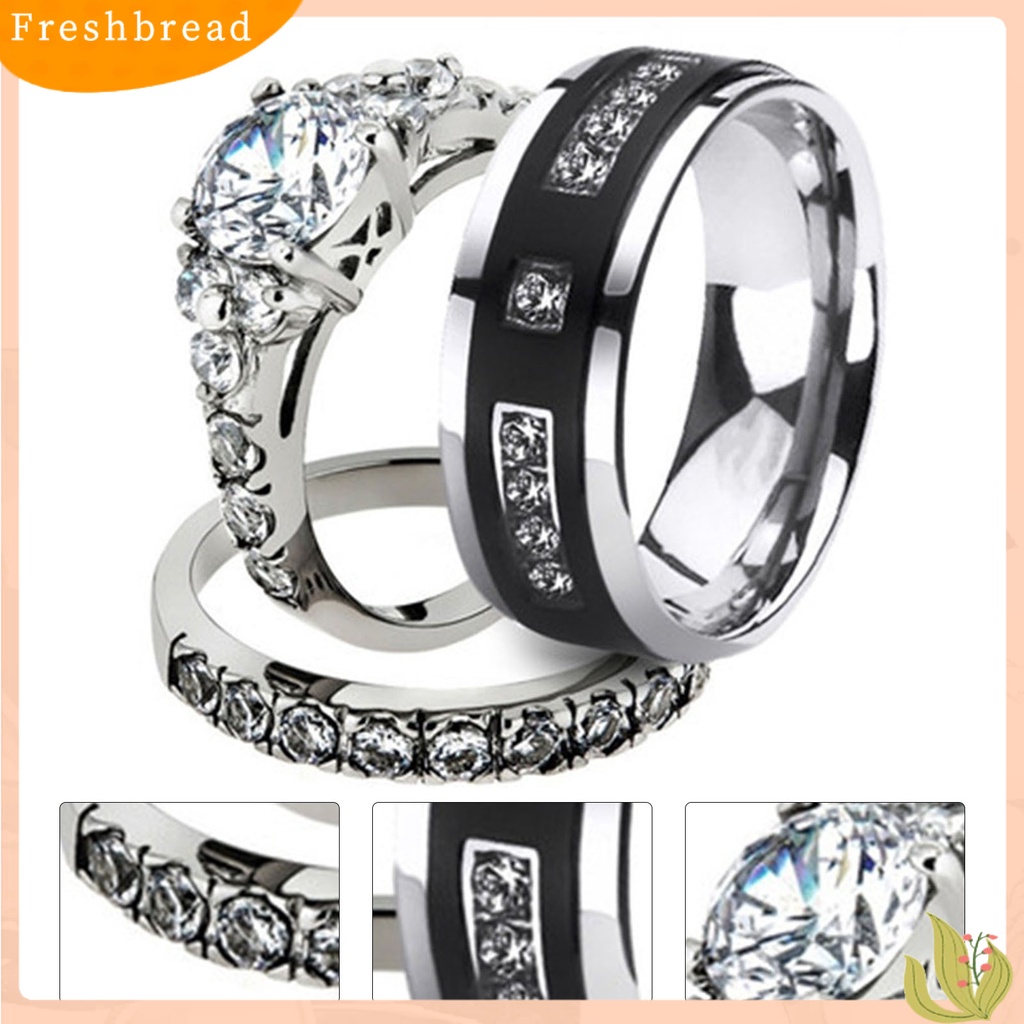 &lt; Freshbread &gt; 1Pc/2Pcs Indah Permukaan Halus Pernikahan Band Alloy Sederhana Cubic Zirconia Hers Rings Nya Pesona Perhiasan