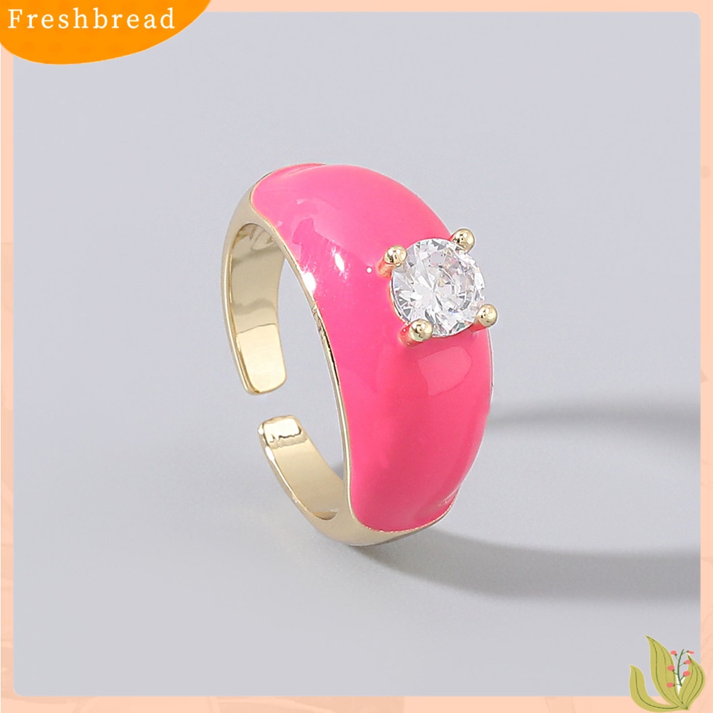 &lt; Freshbread &gt; Multicolor Dripping Oil Enamel Ring Tembaga Berlian Imitasi Pembukaan Cincin Jari Lebar Aksesori Perhiasan