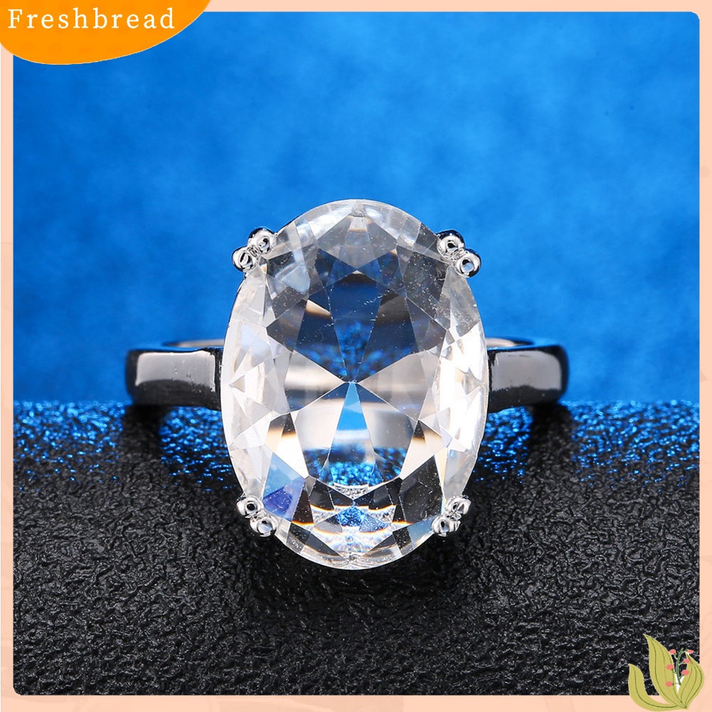 &lt; Freshbread &gt; Glitter Oval Cut Berlian Imitasi Bertatahkan Cincin Pengantin Pernikahan Pertunangan Perhiasan Hadiah