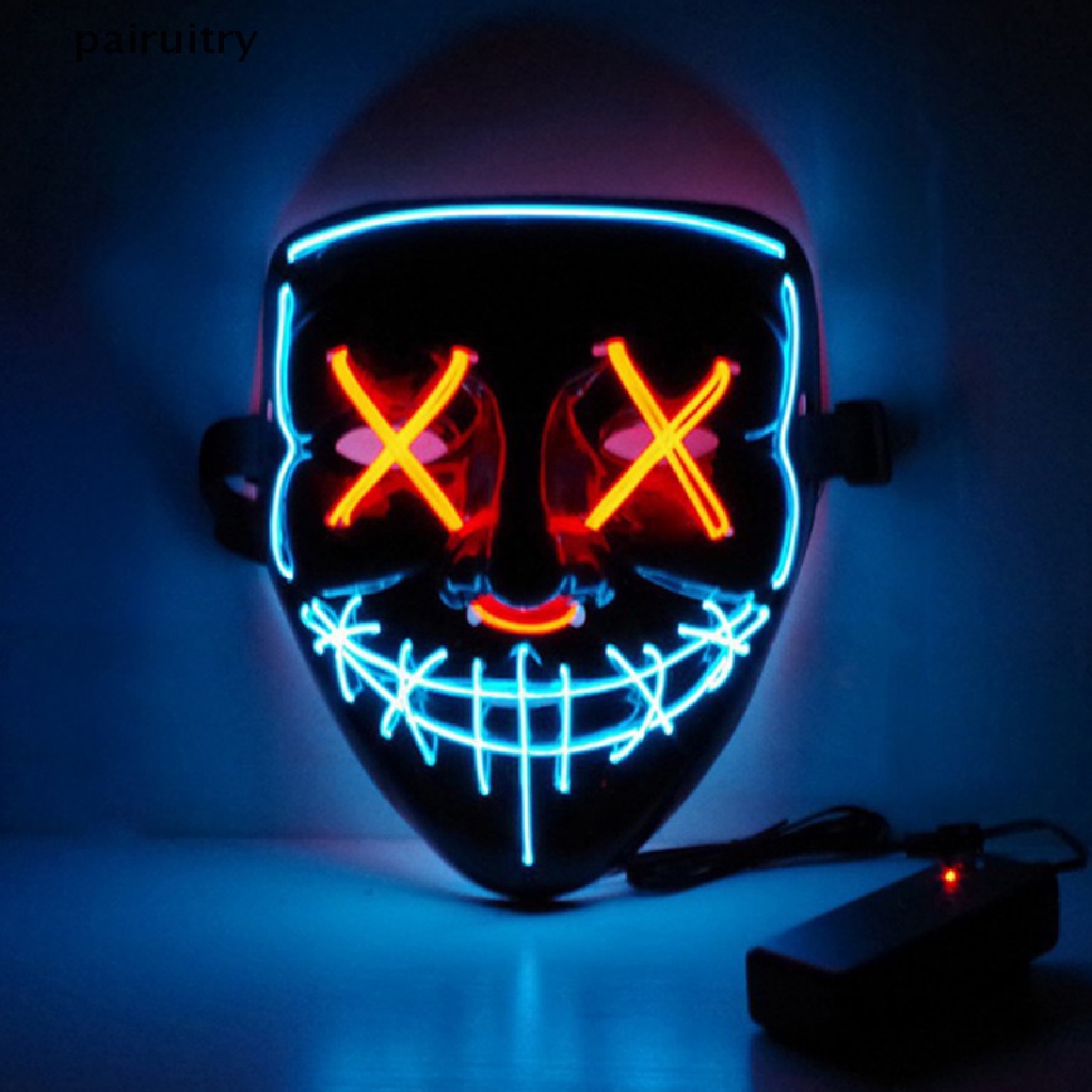 Prt Halloween Topeng LED Pesta Menyala Warna Campur Masque Glow In Dark Cosplay Topeng PRT