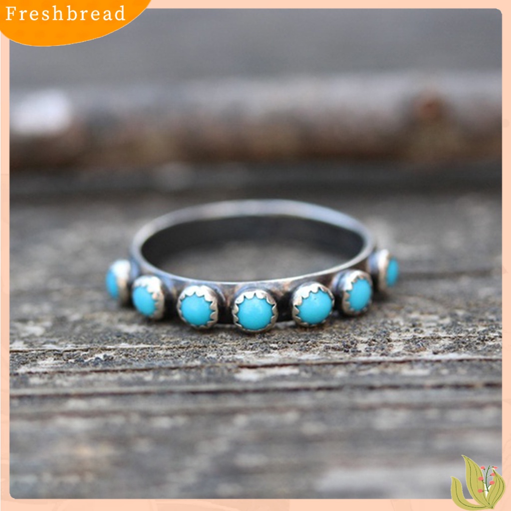 &lt; Freshbread &gt; Retro Gaya Etnik Turquoise Bulat Kecil Beads Cincin Wanita Perhiasan Aksesoris