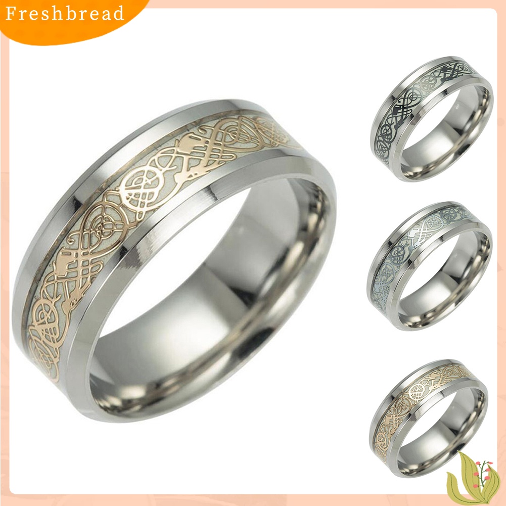 &lt; Freshbread &gt; Cincin Band Klasik Bahan Stainless Steel Desain Naga Luminous Vintage Untuk Pria Wanita