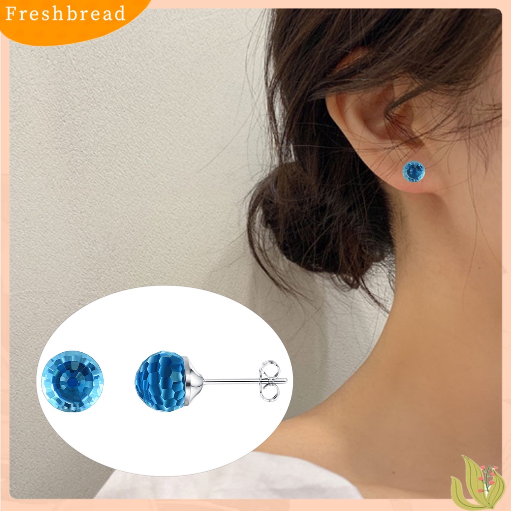 &lt; Freshbread &gt; Wanita Ear Studs Anti Tarnish Sterling Silver Anting Tusuk Kristal Imitasi Bulat Untuk Kehidupan Sehari-Hari