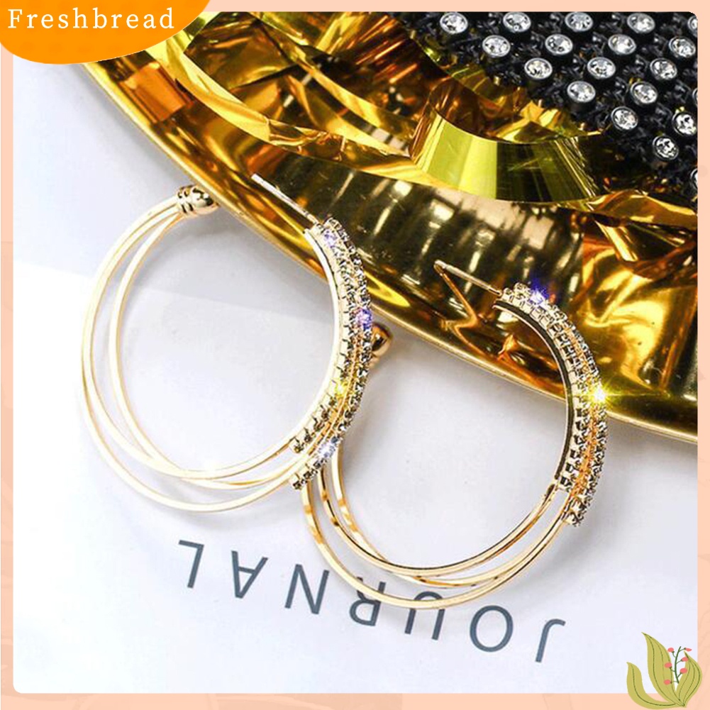 &lt; Freshbread &gt; Wanita Berlian Imitasi Multi C Bentuk Lingkaran Hoop Anting Pernyataan Pesta Perhiasan Hadiah