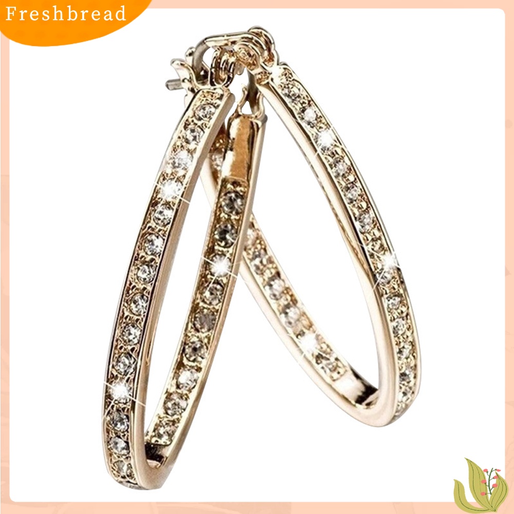 < Freshbread > Mempesona Wanita Berlian Imitasi Bertatahkan Lingkaran Besar Anting Hoop Pesta Perjamuan Perhiasan