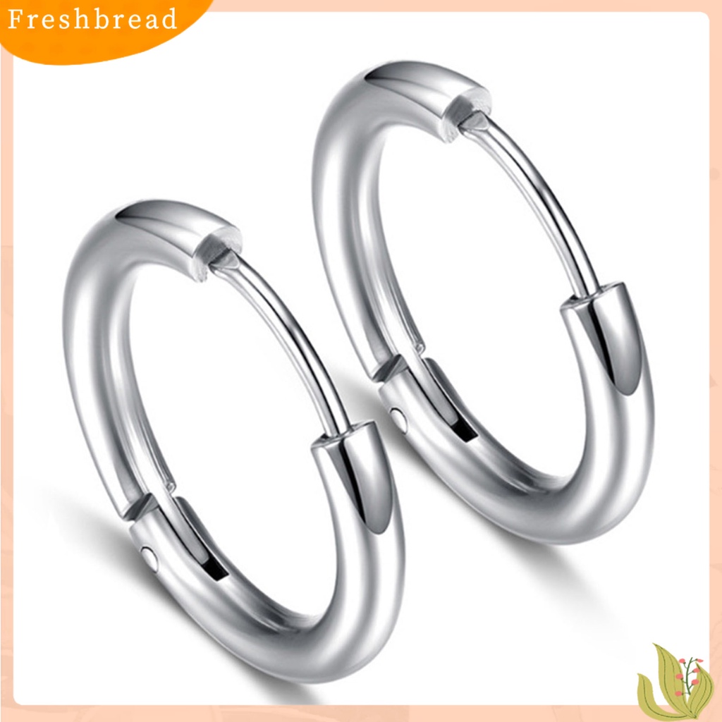 &lt; Freshbread &gt; 1Pc Anting Bulat Tindik Halus Warna Silver Anting Pria Simple Bahan Stainless Steel Untuk Belanja