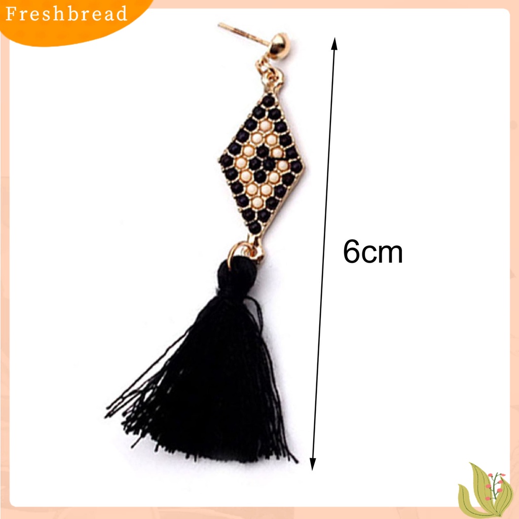 &lt; Freshbread &gt; 1pasang Ear Studs Gaya Folk Elegan Bentuk Rhombic Thread Fringed Earrings Untuk Hadiah