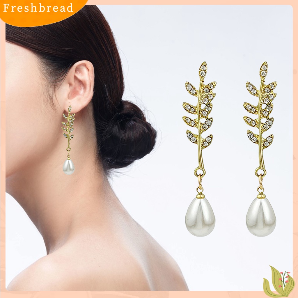 &lt; Freshbread &gt; 1pasang Anting Stud Temperamen Shiny Cubic Zirconia Tetesan Air Mutiara Imitasi Panjang Hias Hadiah Wanita Telinga Beras Liontin Drop Earrings Perhiasan Untuk Pacaran