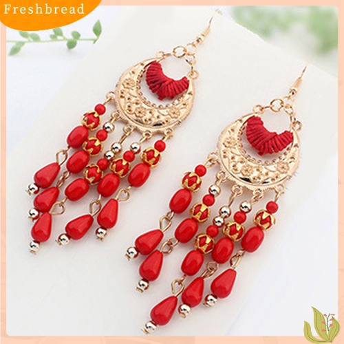 &lt; Freshbread &gt; Wanita Retro Bulan Sabit Telinga Tetes Menjuntai Rumbai Kait Anting Gaya Boho