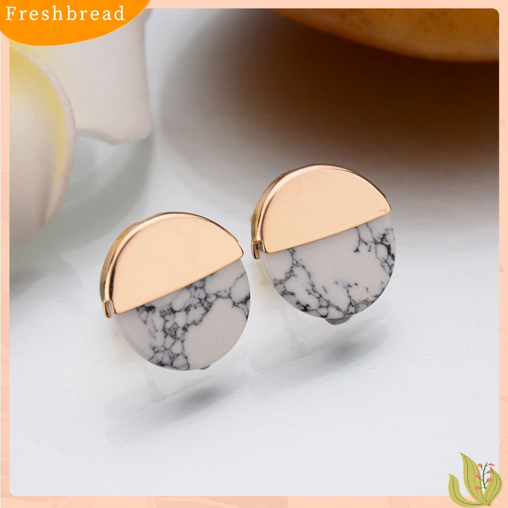 &lt; Freshbread &gt; Fashion Setengah Bulat Faux Marble Stone Ear Studs Wanita Tanggal Belanja Anting