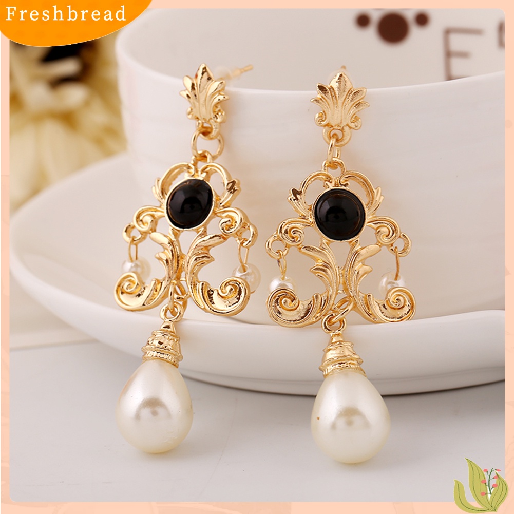 &lt; Freshbread &gt; Pesta Malam Wanita Istana Logam Bunga Mutiara Imitasi Statement Stud Earrings Hadiah