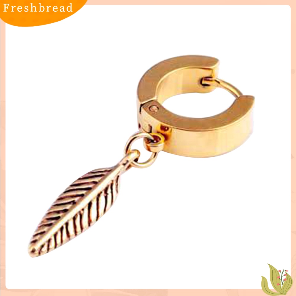 < Freshbread > 1Pc Punk Pria Bulu Liontin Stainless Steel Hoop Earring Pesta Perhiasan Hadiah