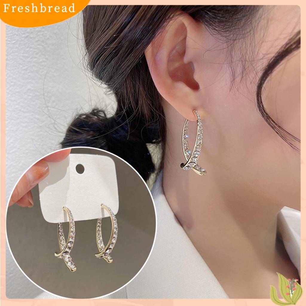 &lt; Freshbread &gt; 1pasang Romantis Pengerjaan Halus Ear Studs Wanita Cubic Zirconia Arc Fishtail Anting Elegan Untuk Tanggal