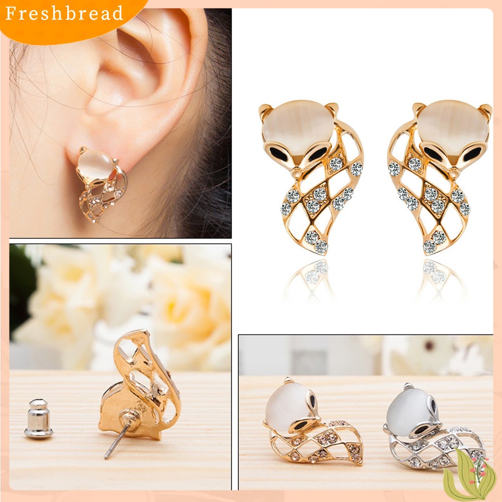 &lt; Freshbread &gt; Wanita Fashion Berongga Rubah Imitasi Opal Berlian Imitasi Telinga Studs Pesta Club Earrings