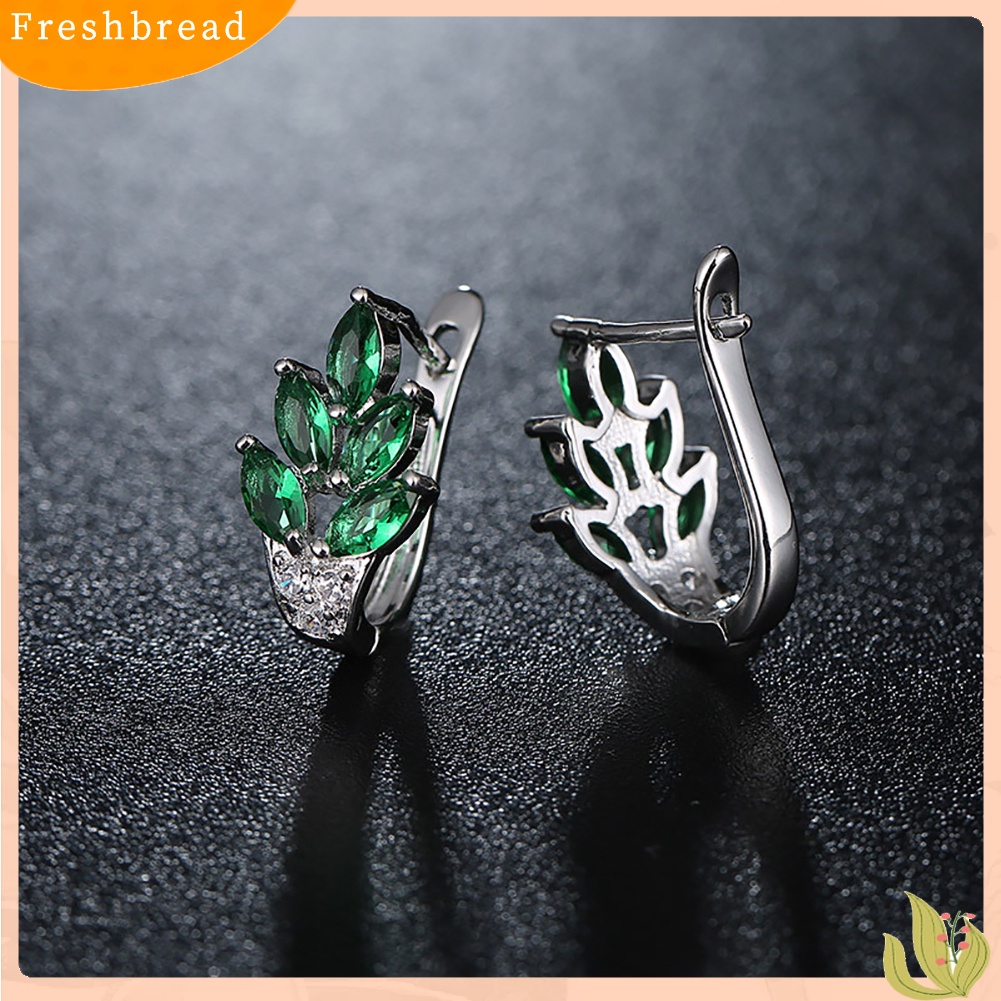 &lt; Freshbread &gt; Wanita Cubic Zirconia Hias Huggie Anting Hadiah Perhiasan Pertunangan Pernikahan