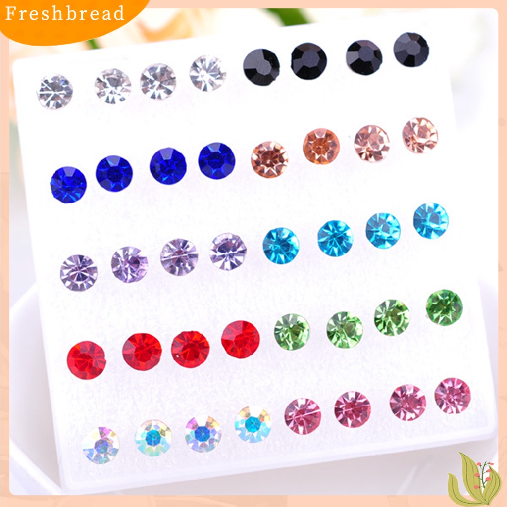 &lt; Freshbread &gt; 20pasang Wanita Ear Studs Set Shiny Cubic Zirconia Indah Ringkas Bersinar Multi-Warna Hias Stainless Tidak Bahaya Zirconia Women Earrings Set Untuk Pakaian Sehari-Hari