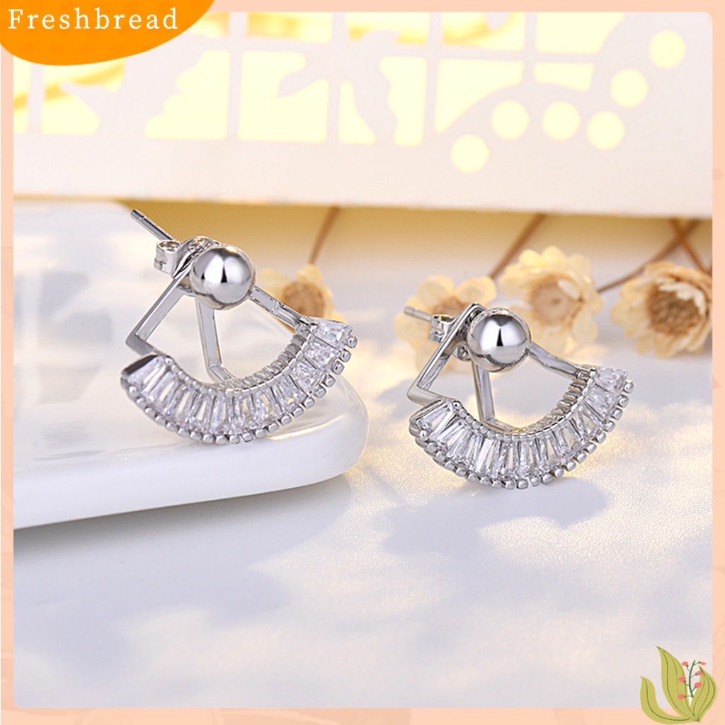 &lt; Freshbread &gt; 1pasang Anting Tusuk Bergigi Dua Cara Memakai Berlian Imitasi Berbentuk Kipas Elegan Dekorasi Aksesori Manik Bulat Wanita Giwang Telinga Untuk Pacaran