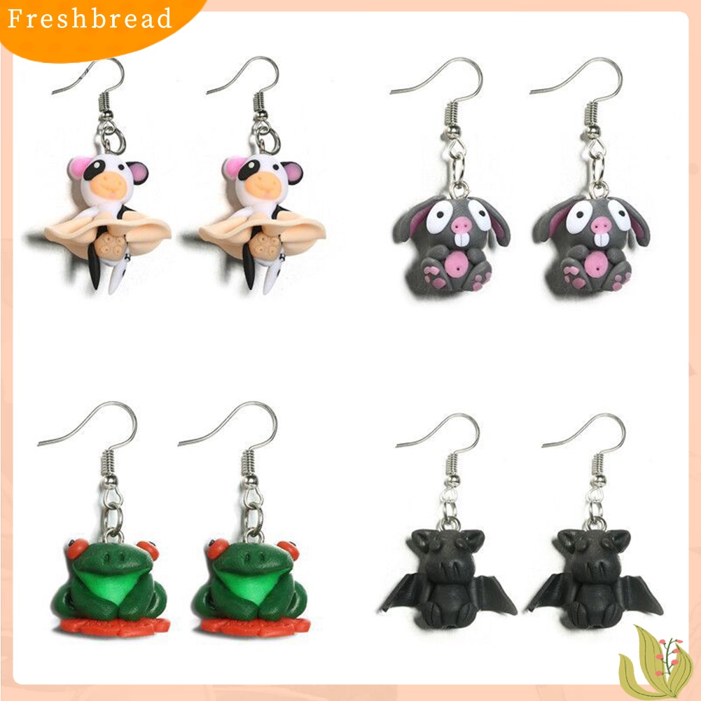 &lt; Freshbread &gt; Lucu Wanita 3D Kartun Hewan Polymer Clay Pendant Hook Anting Perhiasan Hadiah