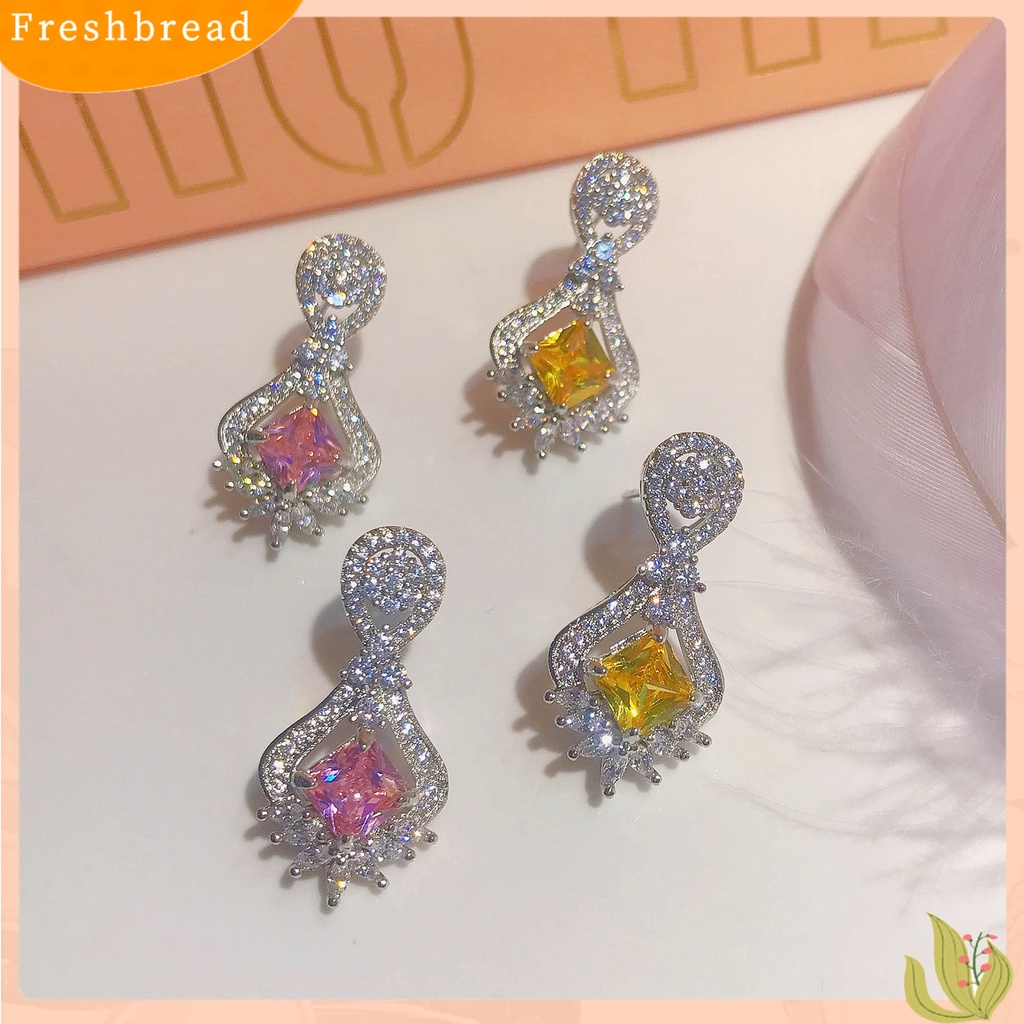 &lt; Freshbread &gt; 1pasang Anting Lady Hias Berlian Imitasi Berkilau Bentuk Geometri Anting Lady Drop Simetris Untuk Hadiah