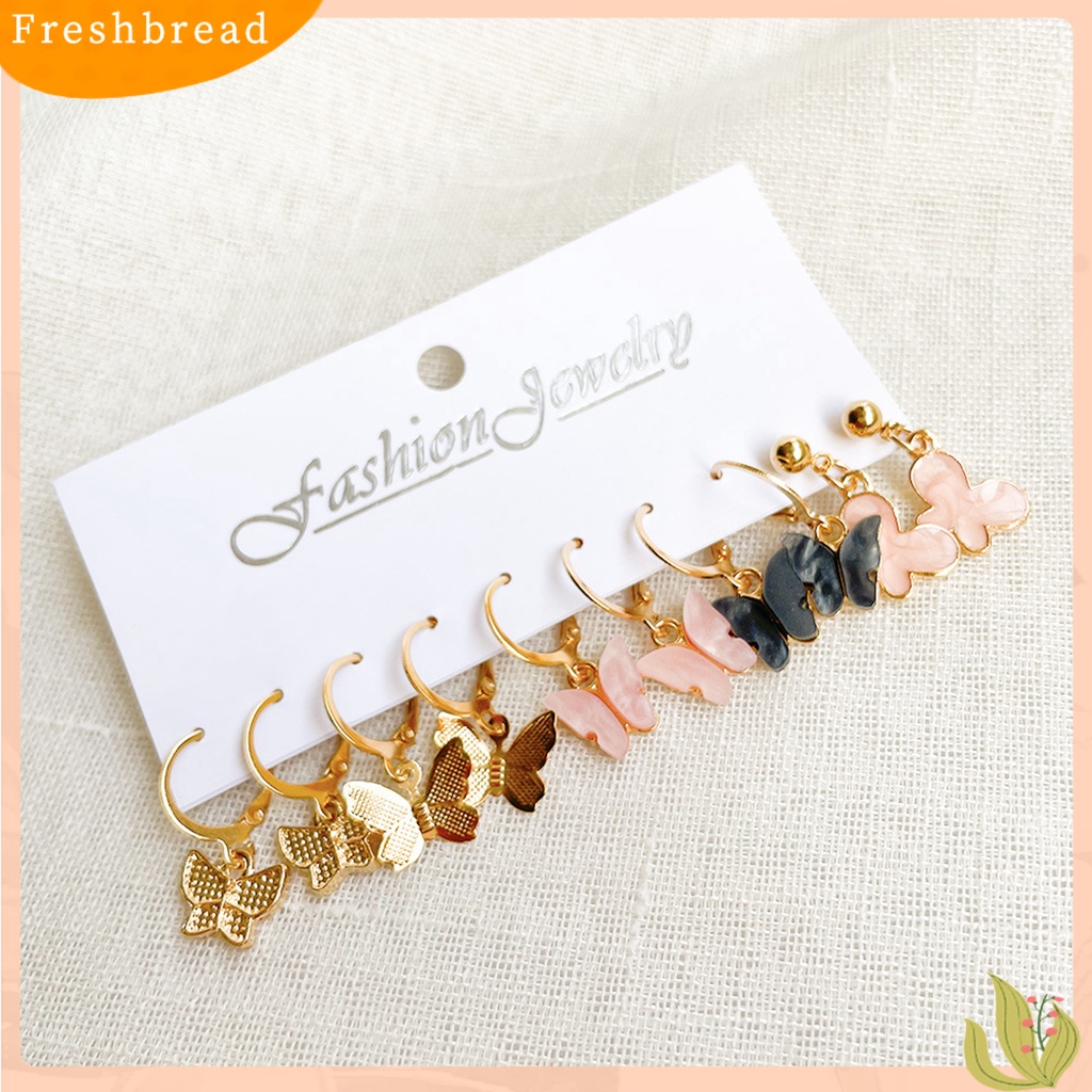 &lt; Freshbread &gt; 5pasang Anting Menjuntai Warna-Warni Retro Geometris Electroplating All-match Hias Hadiah Wanita Akrilik Butterfly Drop Earrings Fashion Perhiasan Untuk Pacaran