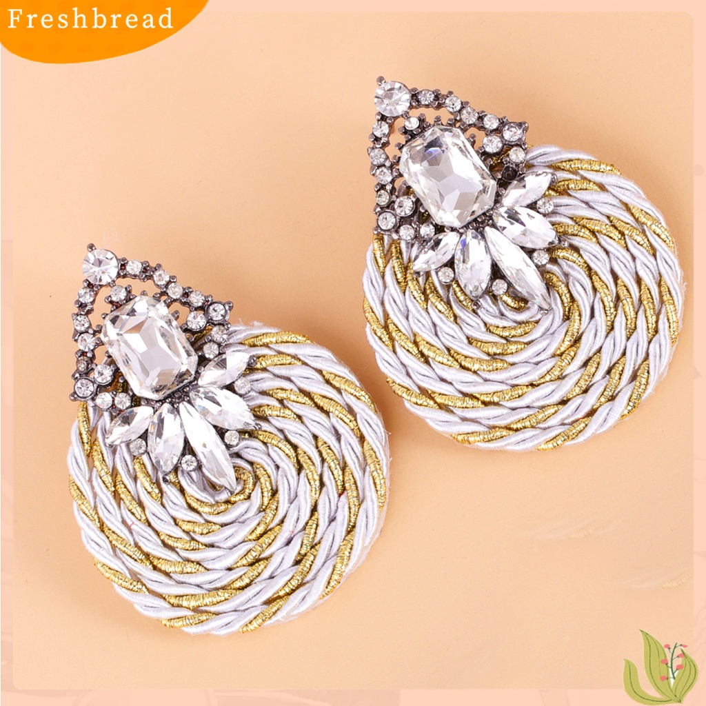 &lt; Freshbread &gt; 1pasang Wanita Buatan Tangan All-match Bulat Berlian Imitasi Drop Earring Perhiasan Fashion