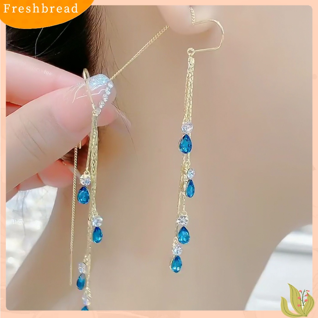 &lt; Freshbread &gt; 1pasang Wanita Drop Earrings Warna Kontras Shiny High-end Rumbai Kristal Imitasi Menjuntai Anting-Anting Hadiah Ulang Tahun