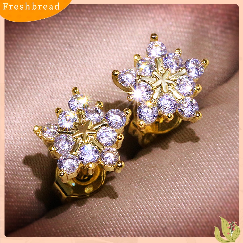 &lt; Freshbread &gt; Fashion Wanita Berlian Imitasi Penuh Bertatahkan Snowflake Ear Stud Earrings Perhiasan Hadiah