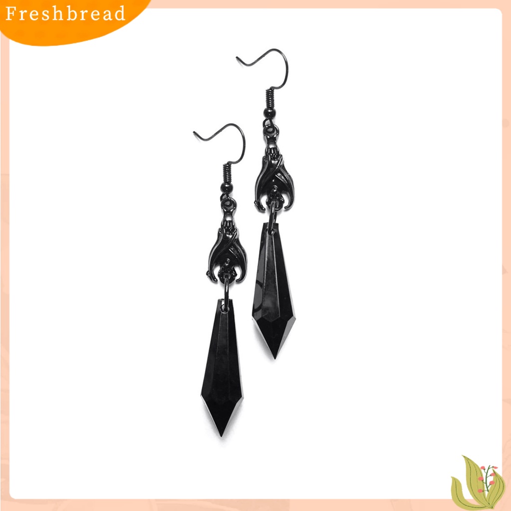 &lt; Freshbread &gt; 1pasang Anting Wanita Fadeless Sweater-proof Anti-Oksidasi Tahan Jatuh Ruby/Permata Hitam Vintage Ear Hooks Ear Decoration
