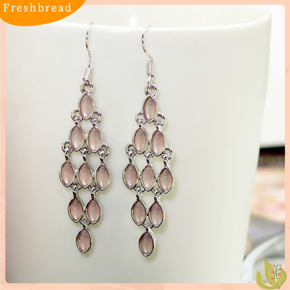 &lt; Freshbread &gt; Fashion Cat Eye Faux Moonstone Menjuntai Panjang Wanita Anting Kait Perhiasan Pesta