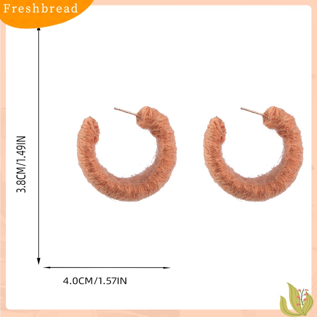 &lt; Freshbread &gt; 1pasang Anting Pejantan Berbentuk C Handmade Benang Katun Dikepang Geometris Hadiah Musim Gugur Musim Dingin Warna Solid Setengah Hoop Wanita Anting-Anting Perhiasan Fashion