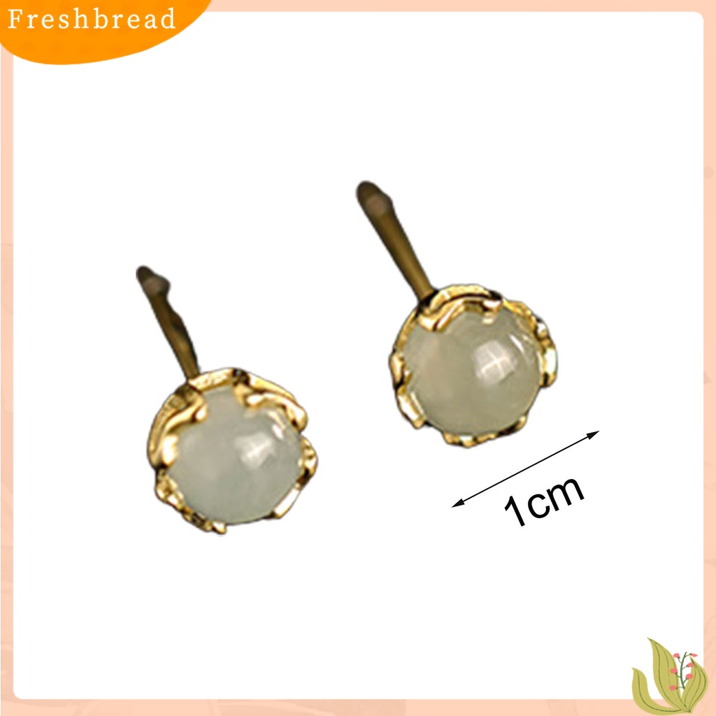 &lt; Freshbread &gt; 1pasang Ear Studs Shiny Imitasi Jade Inlay Ear Decoration Fashion Jewelry Piercing Studs Earring Wanita Perhiasan Hadiah Hadiah Hadiah Natal