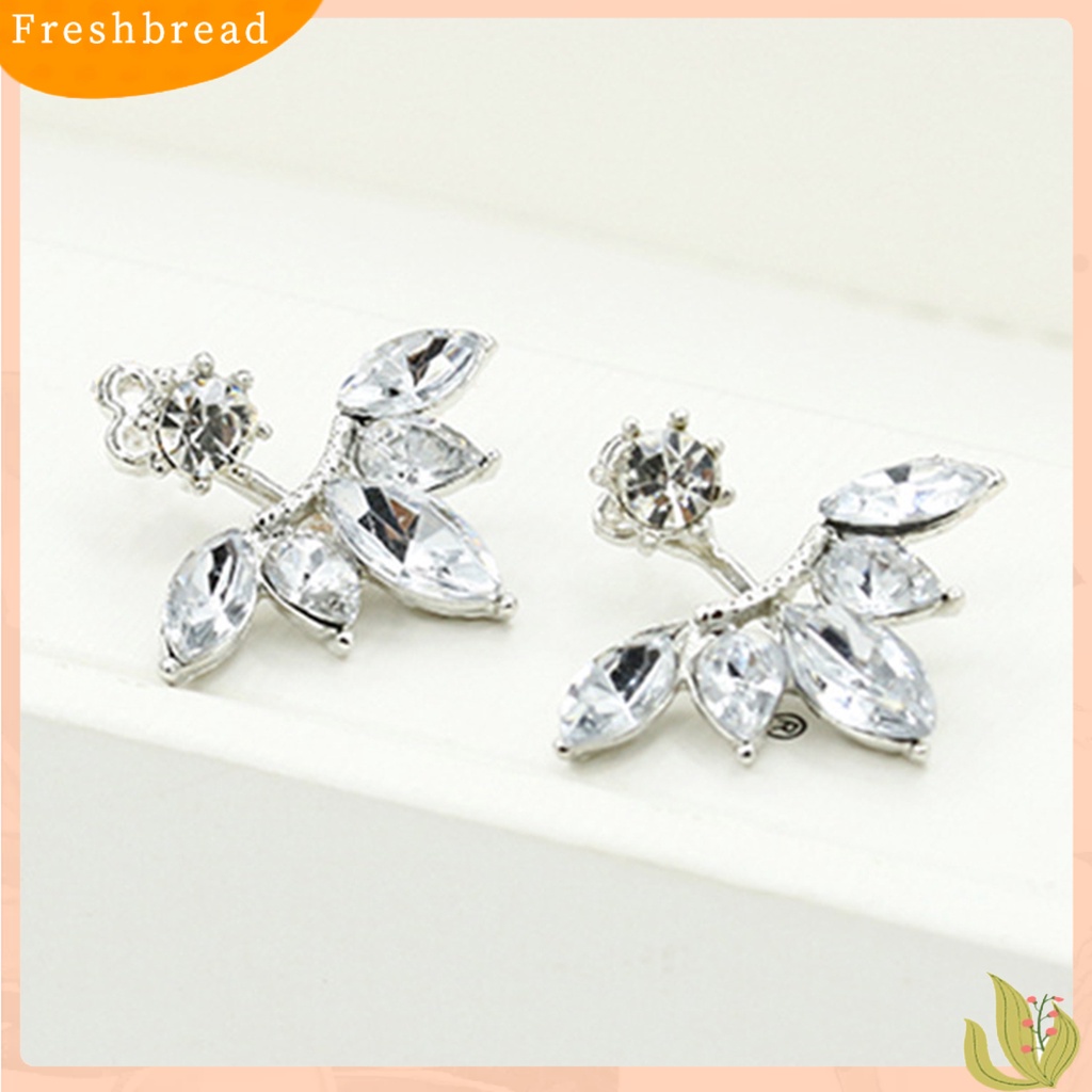 &lt; Freshbread &gt; 1pasang Ear Studs Nice-looking Praktis Paduan Bentuk Bunga Berlian Imitasi Wanita Anting Perhiasan Aksesori