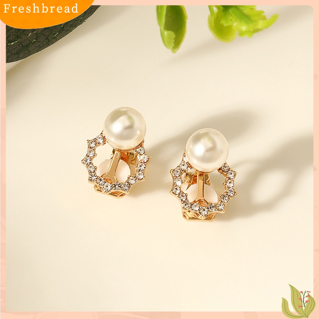 &lt; Freshbread &gt; 1pasang Klip Anting Busur Jumbai Perhiasan Tanpa Tindik Berlian Imitasi Drop Earrings Hadiah Ulang Tahun