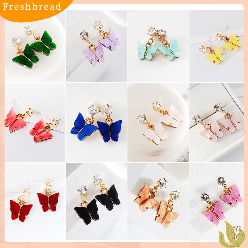 &lt; Freshbread &gt; Wanita Gaya Sederhana Warna-Warni Cubic Zirconia Anting Bentuk Kupu-Kupu Akrilik