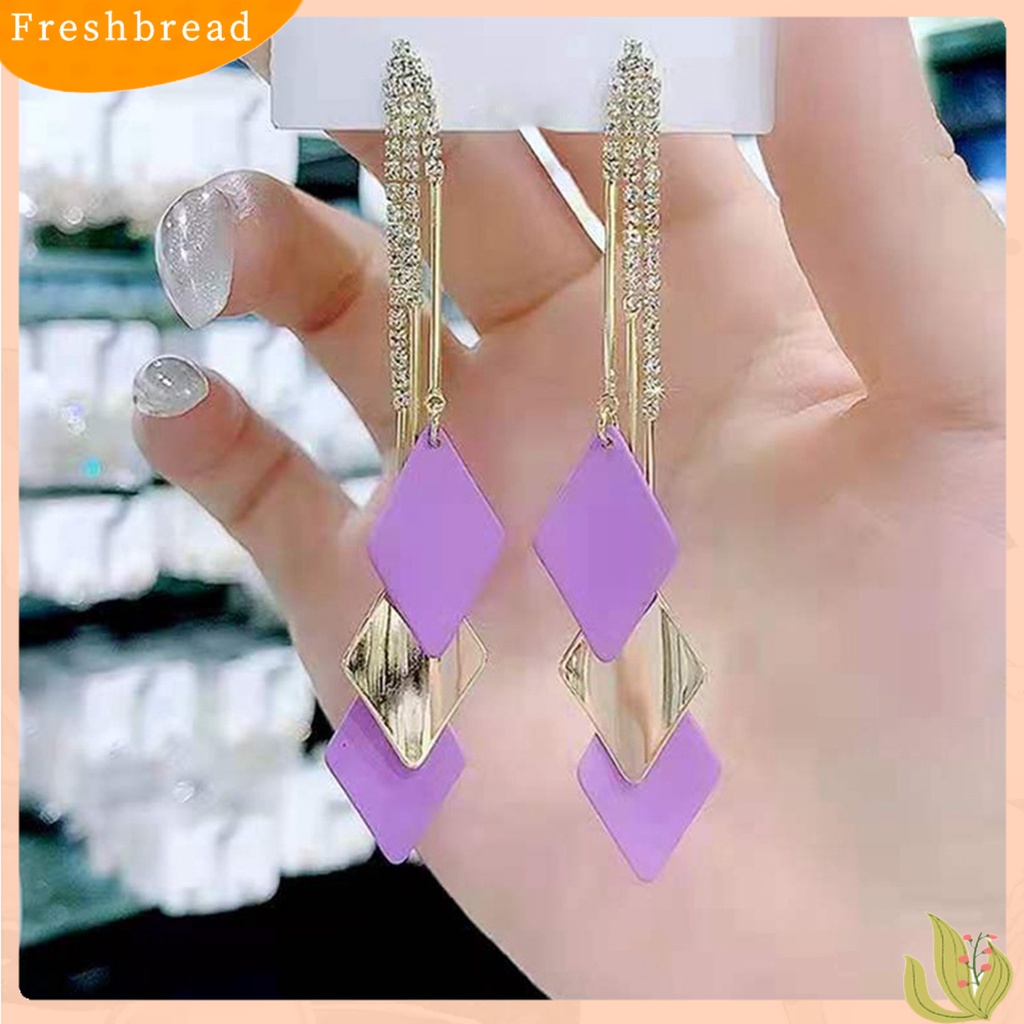 &lt; Freshbread &gt; 1pasang Anting Menjuntai Wanita Rumbai Berlian Imitasi Geometris Anggun Drop Earrings Untuk Hadiah