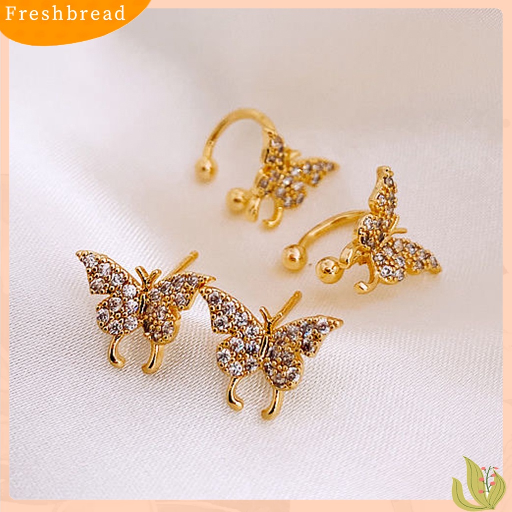 &lt; Freshbread &gt; Wanita Kupu-Kupu Anting Shiny Ear Clip Stud Pesta Pernikahan Perhiasan Aksesori Hadiah