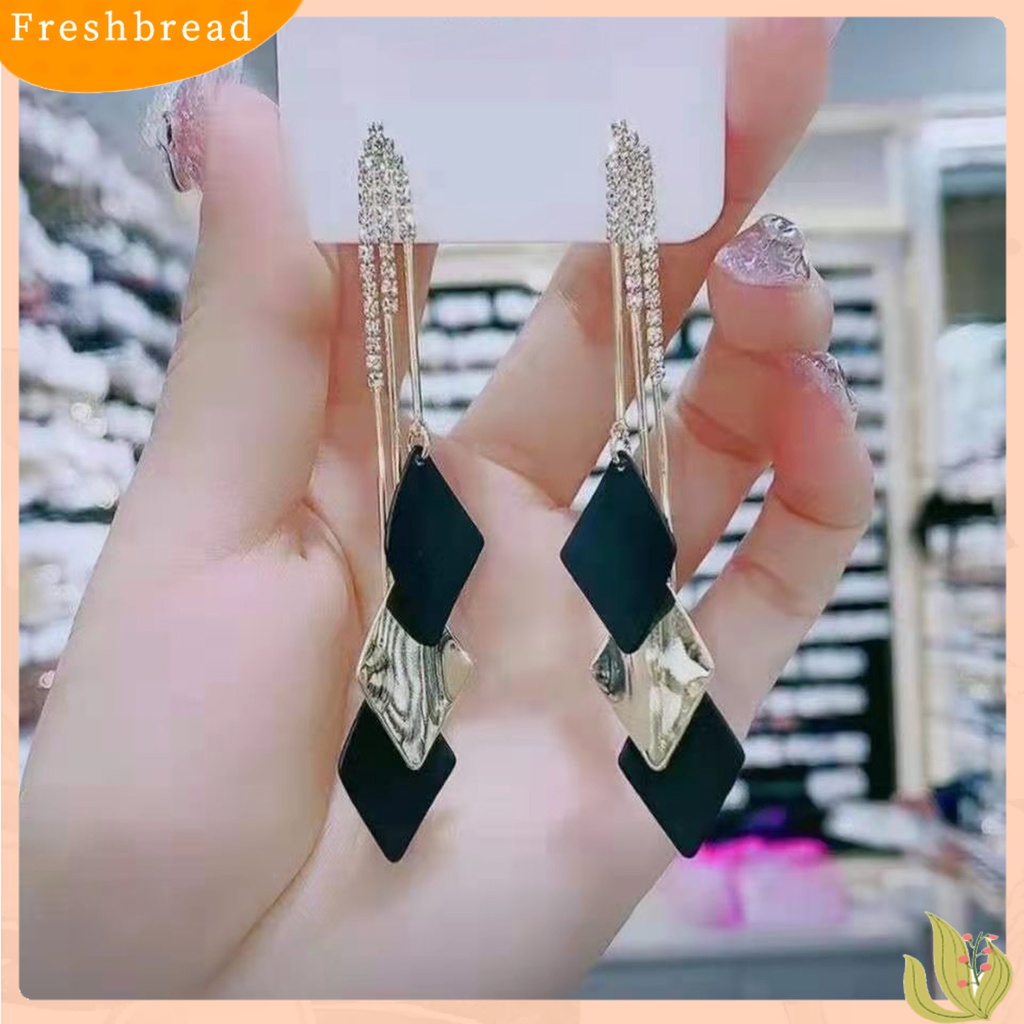 &lt; Freshbread &gt; 1pasang Anting Menjuntai Wanita Rumbai Berlian Imitasi Geometris Anggun Drop Earrings Untuk Hadiah