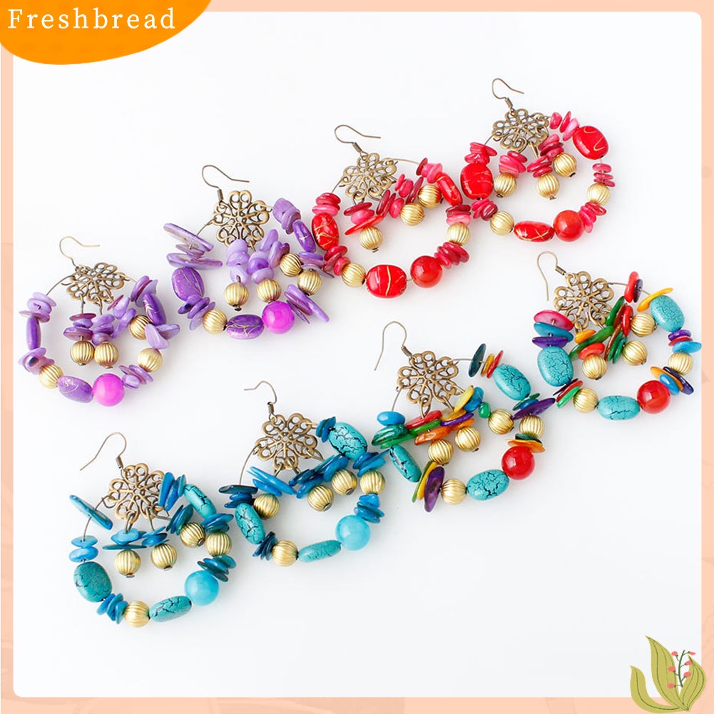 &lt; Freshbread &gt; Warna-Warni Wanita Bohemian Manik-Manik Kait Anting Perjamuan Perhiasan Hadiah Ulang Tahun