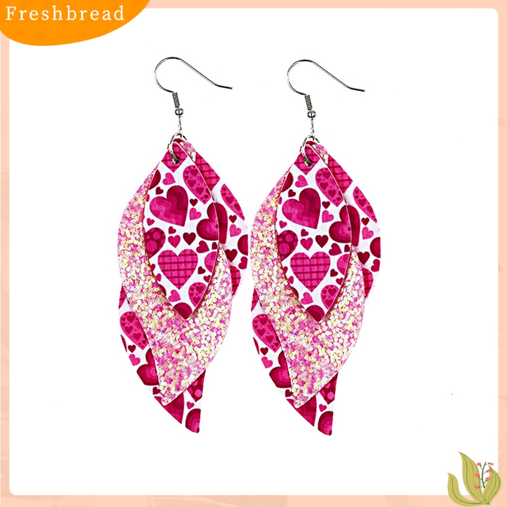 &lt; Freshbread &gt; S-Shaped Leather Earrings Sequin Sparkling Earrings Perhiasan Aksesori Hadiah