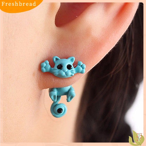 &lt; Freshbread &gt; Wanita Lucu Kartun Kucing Tindik Telinga Studs Earbobs Punk Earrings Jewelry