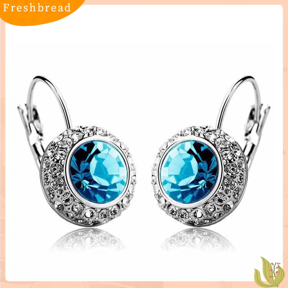 &lt; Freshbread &gt; Wanita Elegan Berlian Imitasi Hias Bulat Menjuntai Leverback Earrings Perhiasan Hadiah