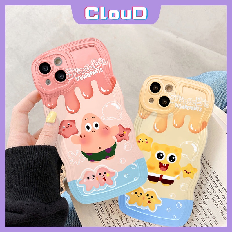 Oppo A96 A17 A95 A58 A53 A3s A74 A16s A5 A9 A57 A16 A1k A15 A12 A16K A55 A17K A77s A77 A54 A78 A5s A76 A52 A7 Reno 8 7 6 8Z 7Z Wavy Edge Soft Tpu Lucu SpongeBob Patrick Case Bintang