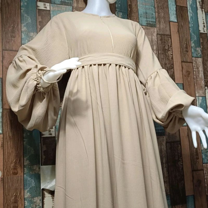 Ready Stock ✅ Dress Lebaran Gamis Aisyah Lengan Balon Turki Crinkle Terkini / Gamis Syega Ruffle Mos